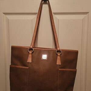 Dooney & Bourke Brown Leather Tote with Tan Trim